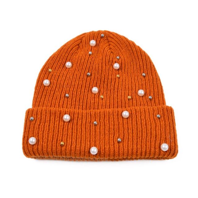 Personalized Women’s Pearl Embellished Knit Beanie Hat – Soft Winter Warm Hat in Multiple Colors