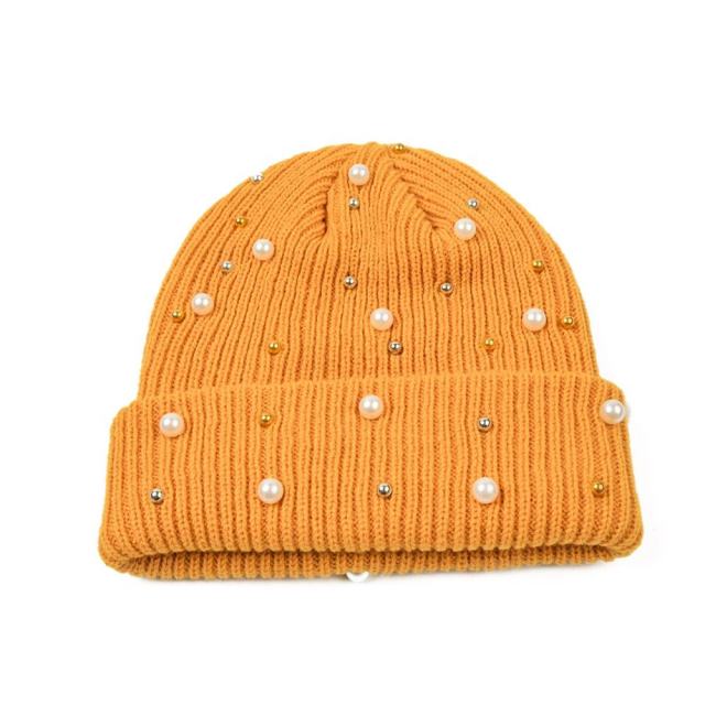 Personalized Women’s Pearl Embellished Knit Beanie Hat – Soft Winter Warm Hat in Multiple Colors