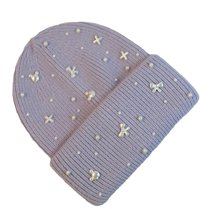 Wholesale Women’s Pearl Bow Knit Beanie Hat – Elegant Winter Warm Cap