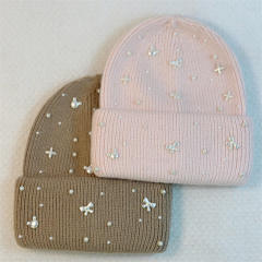 Wholesale Women’s Pearl Bow Knit Beanie Hat – Elegant Winter Warm Cap