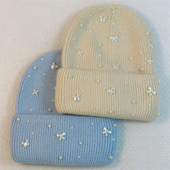 Wholesale Women’s Pearl Bow Knit Beanie Hat – Elegant Winter Warm Cap