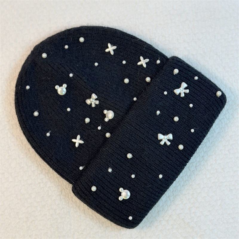 Wholesale Women’s Pearl Bow Knit Beanie Hat – Elegant Winter Warm Cap