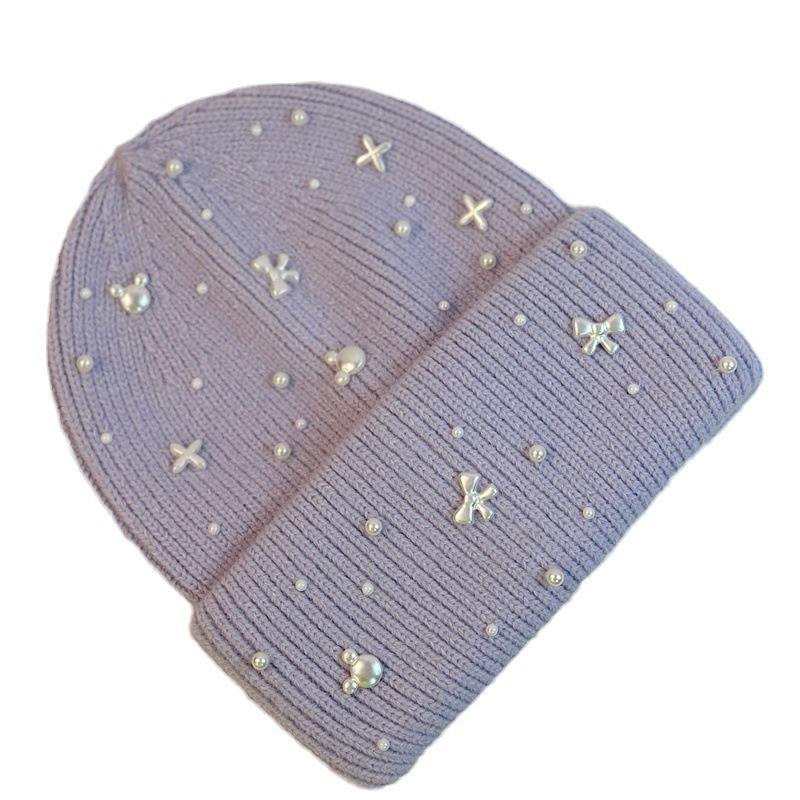 Wholesale Women’s Pearl Bow Knit Beanie Hat – Elegant Winter Warm Cap
