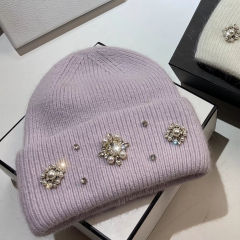 Factory Direct Women’s Pearl & Rhinestone Embellished Mint Green Knit Beanie – Luxury Winter Hat