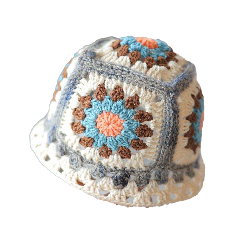 OEM ODM Bohemian Crochet Granny Square Beanie – Colorful Handmade Winter Hat