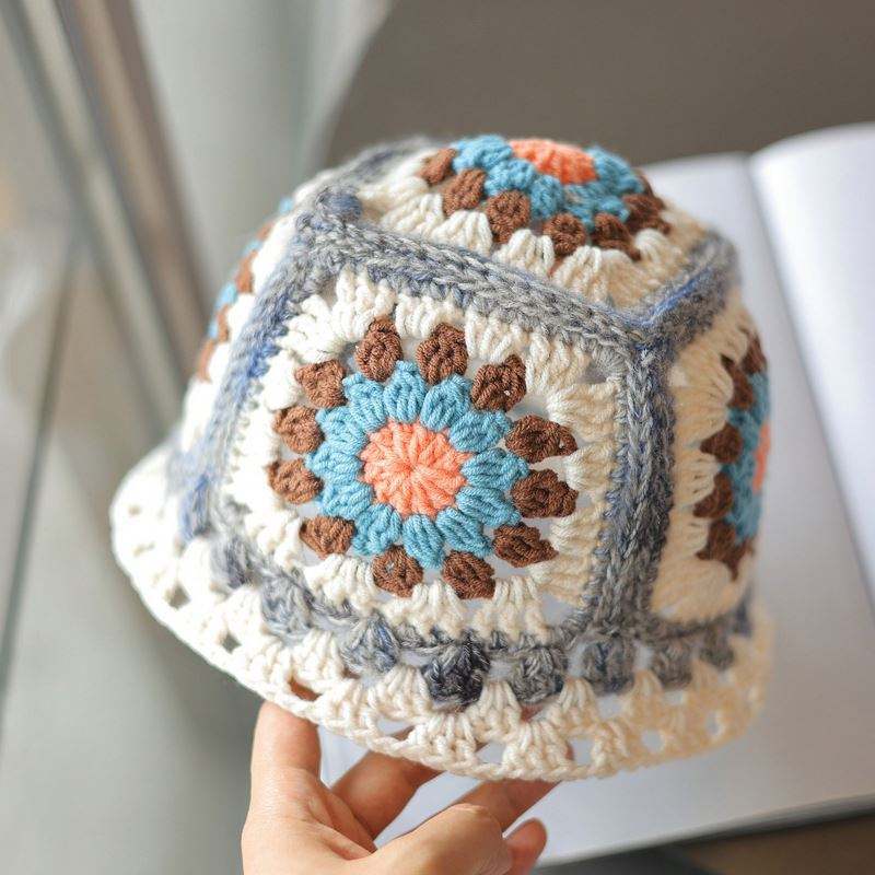 OEM ODM Bohemian Crochet Granny Square Beanie – Colorful Handmade Winter Hat