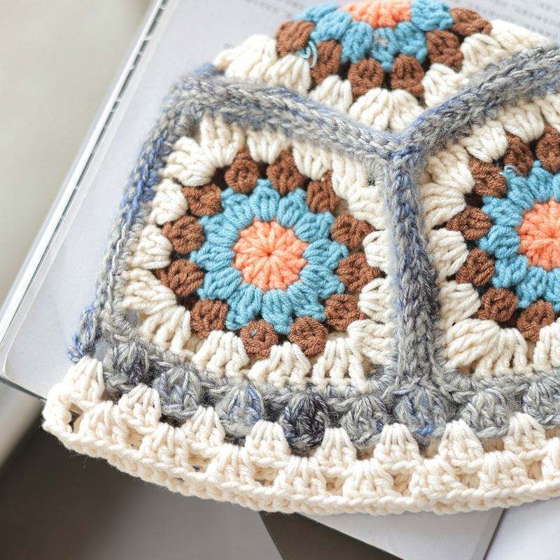 OEM ODM Bohemian Crochet Granny Square Beanie – Colorful Handmade Winter Hat