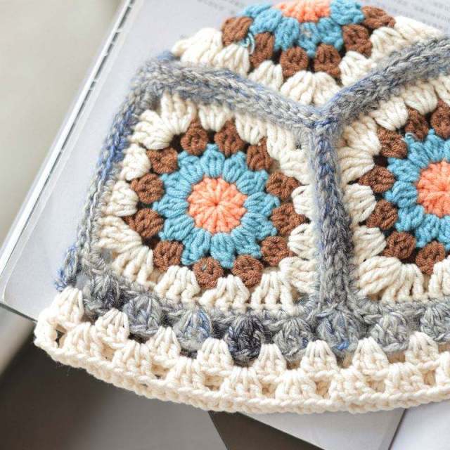 OEM ODM Bohemian Crochet Granny Square Beanie – Colorful Handmade Winter Hat