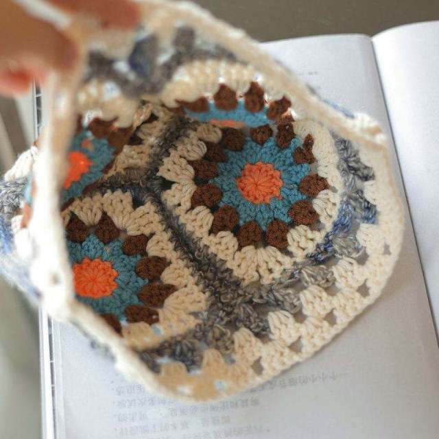 OEM ODM Bohemian Crochet Granny Square Beanie – Colorful Handmade Winter Hat