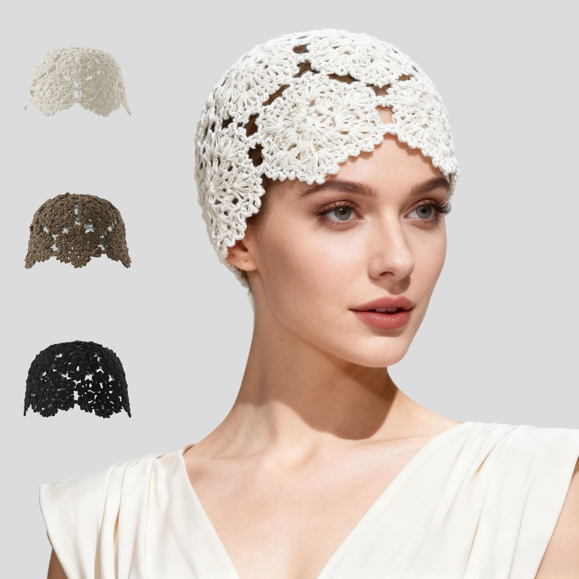 Made-to-order Women’s Crochet Lace Cap – Elegant and Breathable Handmade Hat in Multiple Colors