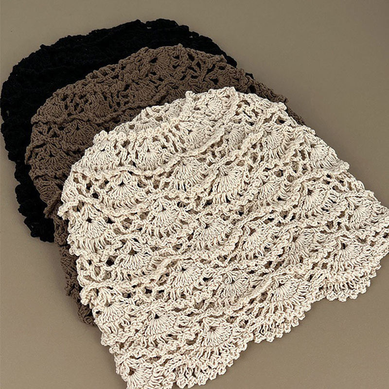 OEM ODM Women’s Crochet Lace Beanie – Handmade Boho Hat in Black, Brown, and Beige