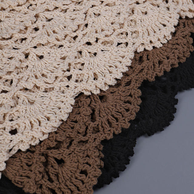 OEM ODM Women’s Crochet Lace Beanie – Handmade Boho Hat in Black, Brown, and Beige