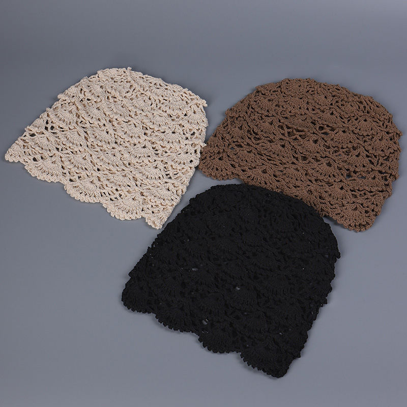 OEM ODM Women’s Crochet Lace Beanie – Handmade Boho Hat in Black, Brown, and Beige