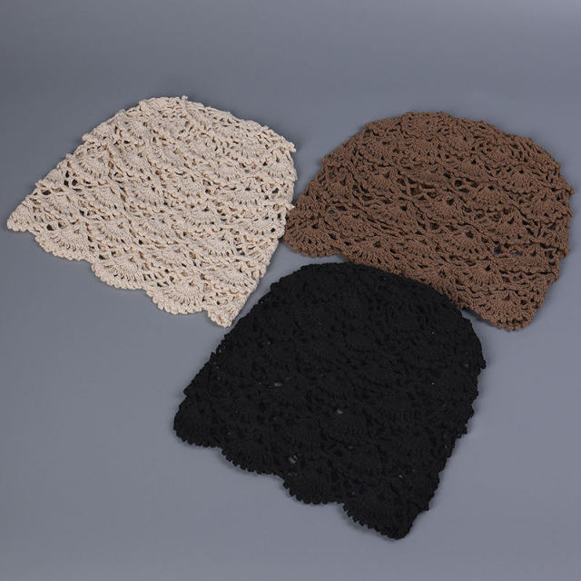 OEM ODM Women’s Crochet Lace Beanie – Handmade Boho Hat in Black, Brown, and Beige