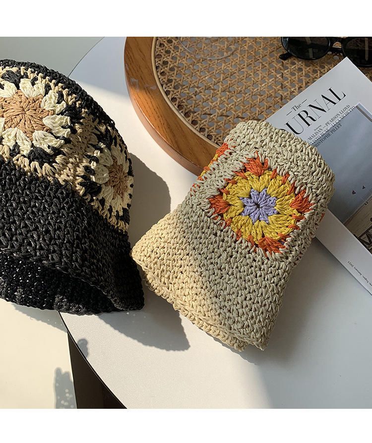OEM ODM Women’s Crochet Floral Granny Square Bucket Hat – Boho-Chic Summer Hat
