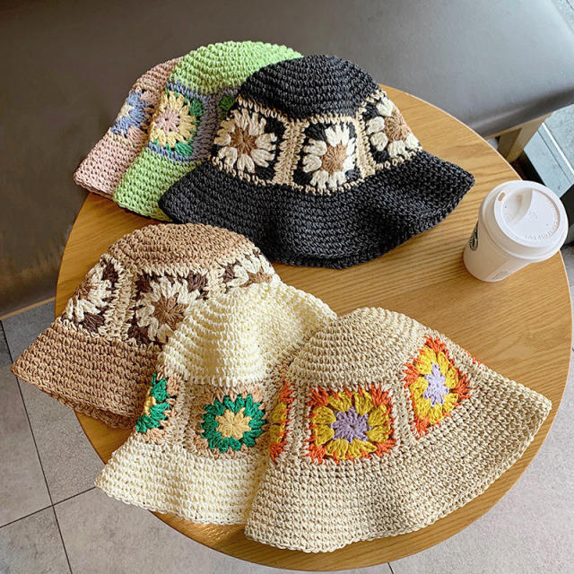 OEM ODM Women’s Crochet Floral Granny Square Bucket Hat – Boho-Chic Summer Hat