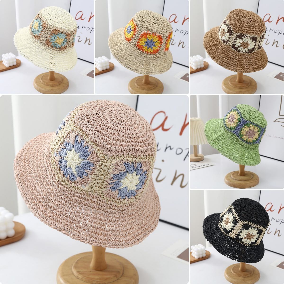 OEM ODM Women’s Crochet Floral Granny Square Bucket Hat – Boho-Chic Summer Hat