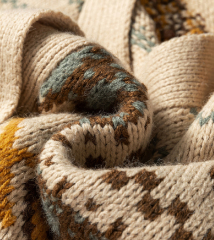 Factory Direct Women’ s Vintage Bohemian Knit Cardigan Sweater – Beige & Mustard Fair Isle Pattern