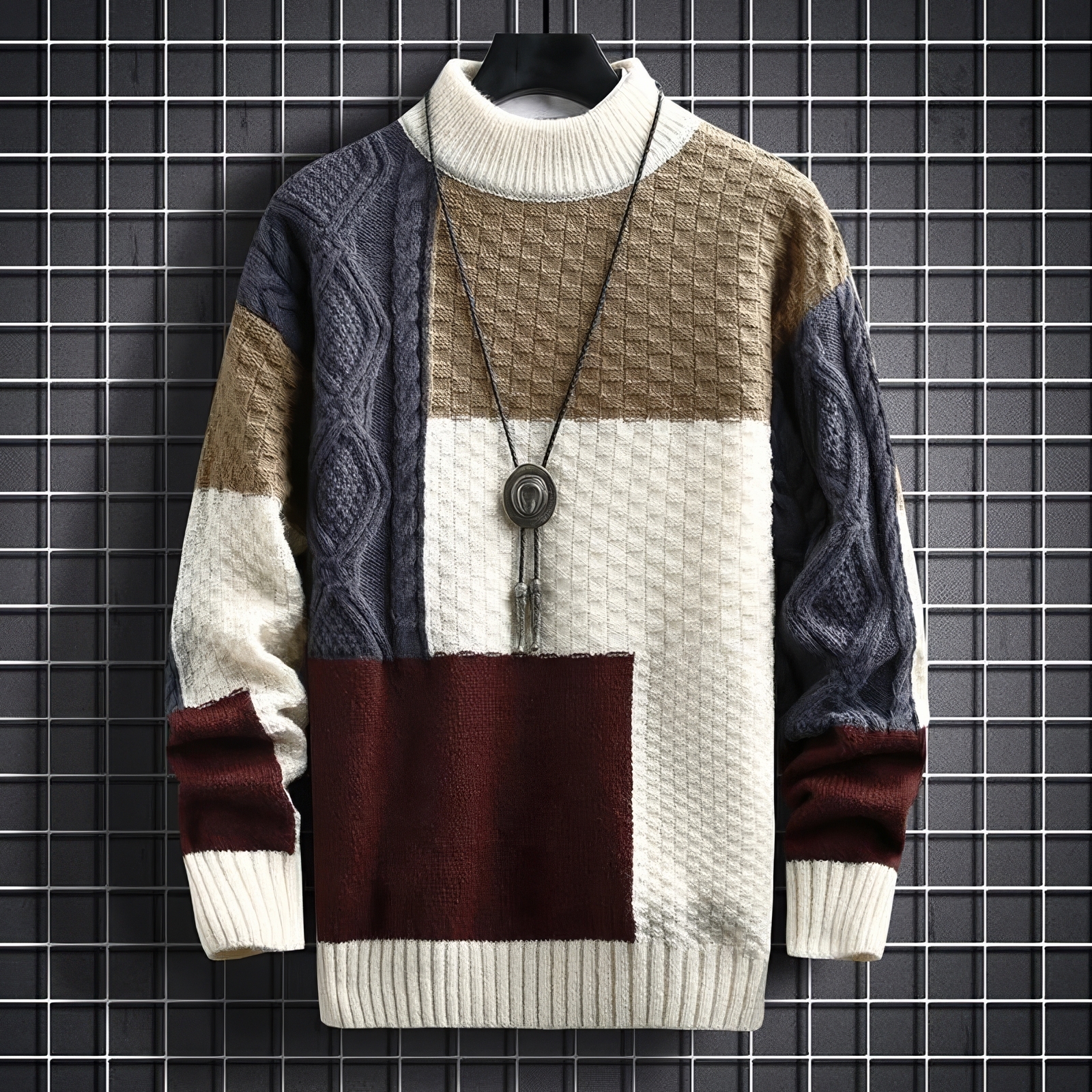 OEM ODM Women'  s Men’s Color Block Chunky Knit Sweater with Turtleneck – Cozy & Stylish Winter Pullover