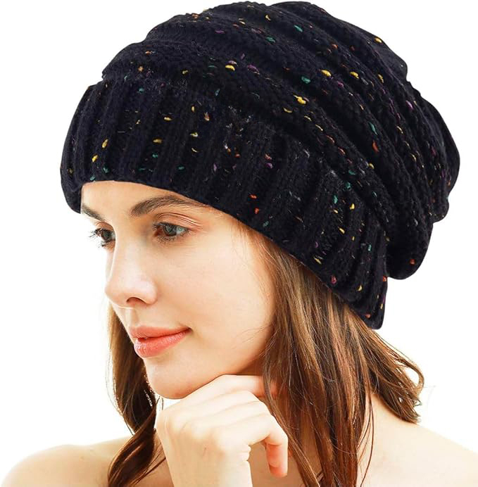 Personalized Speckled Slouchy Beanie – Warm Knit Winter Hat with Colorful Flecks