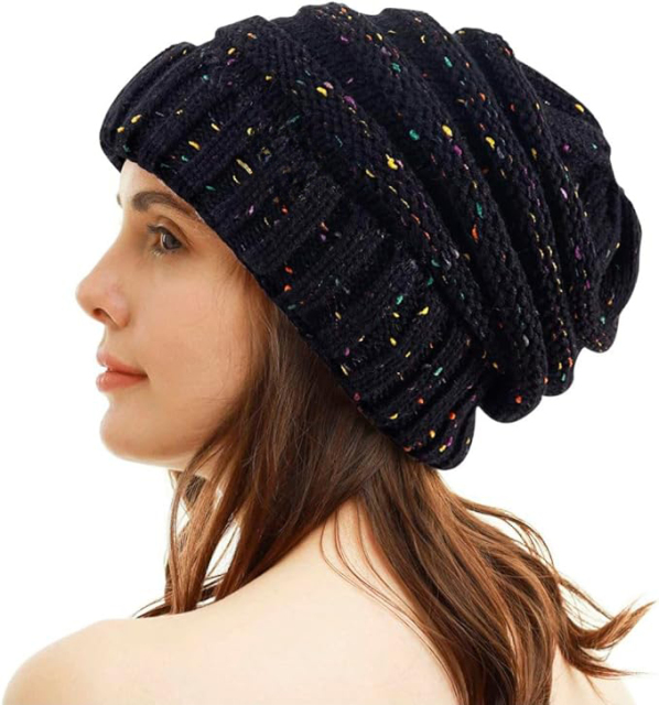 Personalized Speckled Slouchy Beanie – Warm Knit Winter Hat with Colorful Flecks
