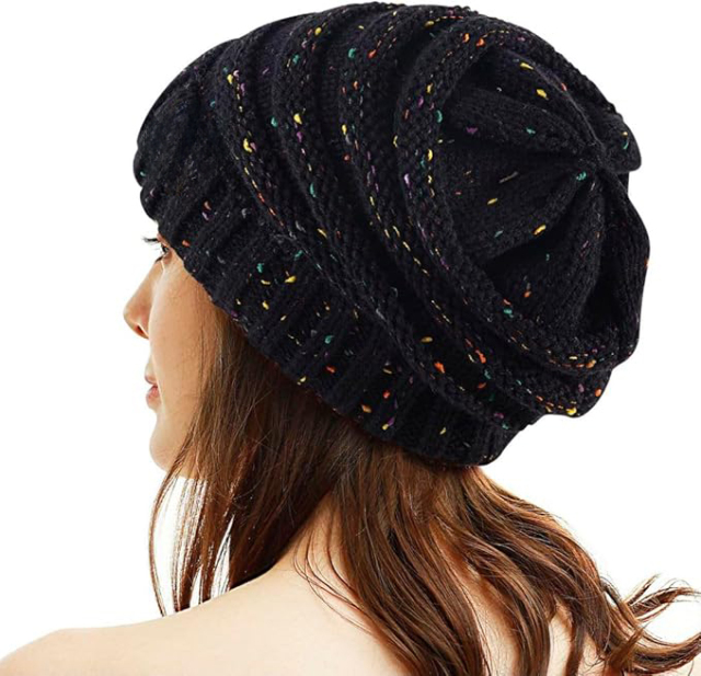 Personalized Speckled Slouchy Beanie – Warm Knit Winter Hat with Colorful Flecks
