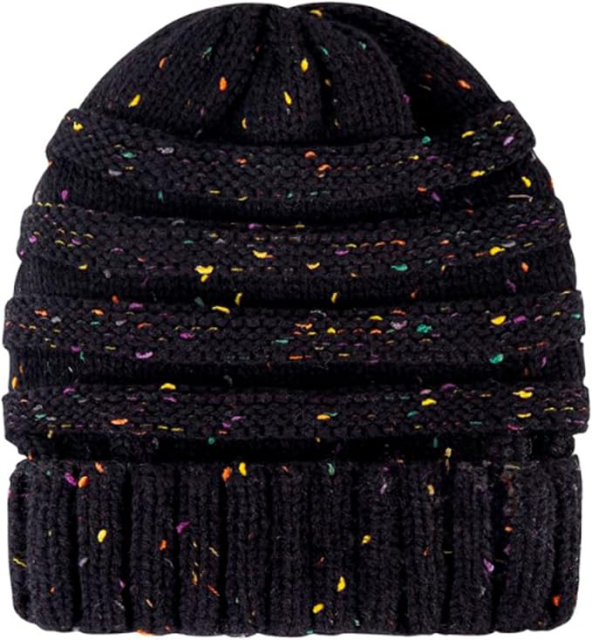 Personalized Speckled Slouchy Beanie – Warm Knit Winter Hat with Colorful Flecks