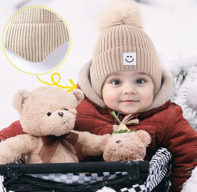 Factory Direct Pom Pom Beanie Set – Fun & Cozy Winter Hats with Smile Patch