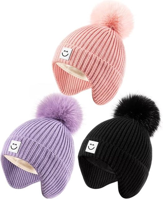 Factory Direct Pom Pom Beanie Set – Fun & Cozy Winter Hats with Smile Patch