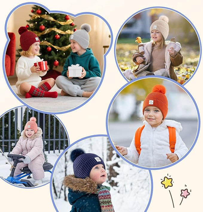 Factory Direct Pom Pom Beanie Set – Fun & Cozy Winter Hats with Smile Patch