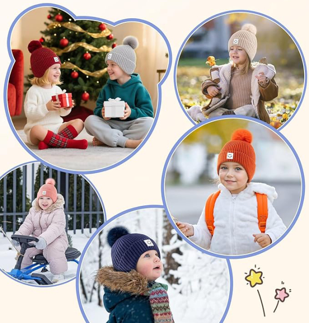 Factory Direct Pom Pom Beanie Set – Fun & Cozy Winter Hats with Smile Patch