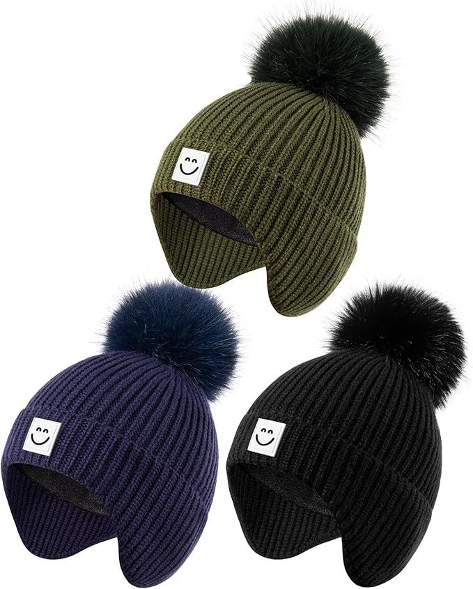 Factory Direct Pom Pom Beanie Set – Fun & Cozy Winter Hats with Smile Patch