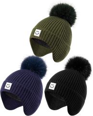 Factory Direct Pom Pom Beanie Set – Fun & Cozy Winter Hats with Smile Patch