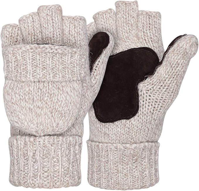Customized Knit Fingerless Gloves with Leather Palm Patch – Cozy & Practical Winter Accessory