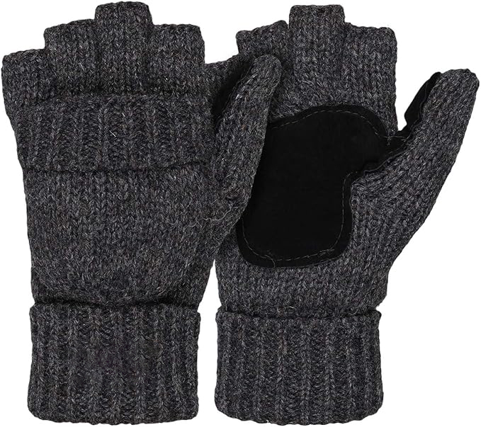Customized Knit Fingerless Gloves with Leather Palm Patch – Cozy & Practical Winter Accessory