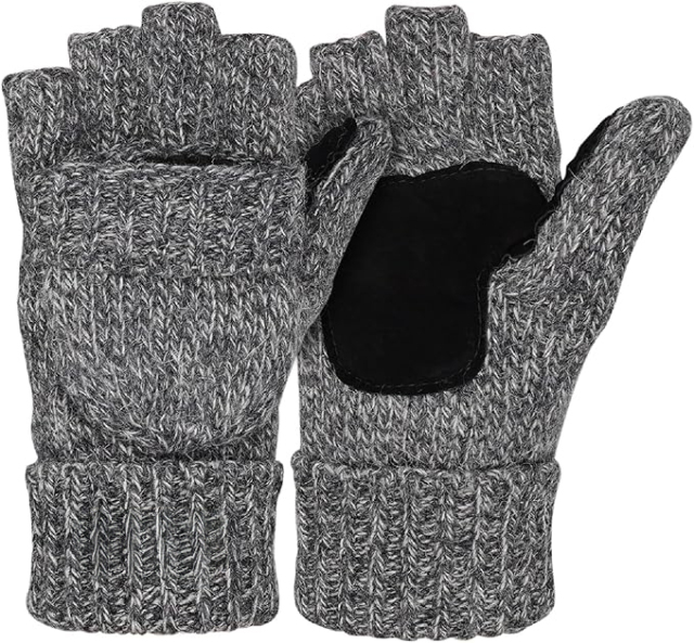 Customized Knit Fingerless Gloves with Leather Palm Patch – Cozy & Practical Winter Accessory
