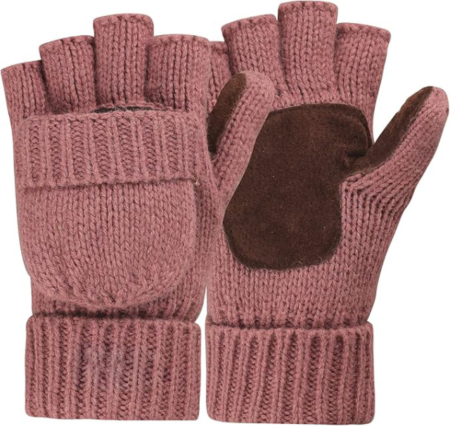 Customized Knit Fingerless Gloves with Leather Palm Patch – Cozy & Practical Winter Accessory