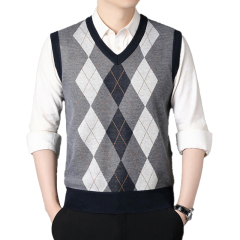 OEM ODM Men's Argyle Pattern V-Neck Sleeveless Sweater