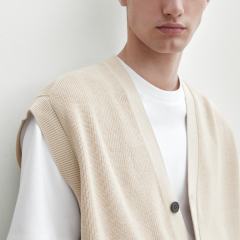 Customized Men's Beige Knit Sleeveless Cardigan