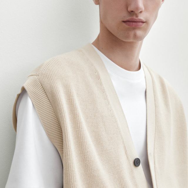 Customized Men's Beige Knit Sleeveless Cardigan
