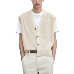 Customized Men's Beige Knit Sleeveless Cardigan