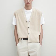 Customized Men's Beige Knit Sleeveless Cardigan