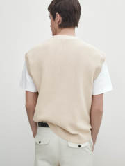 Customized Men's Beige Knit Sleeveless Cardigan