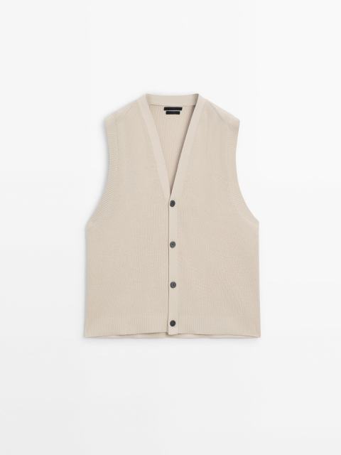 Customized Men's Beige Knit Sleeveless Cardigan