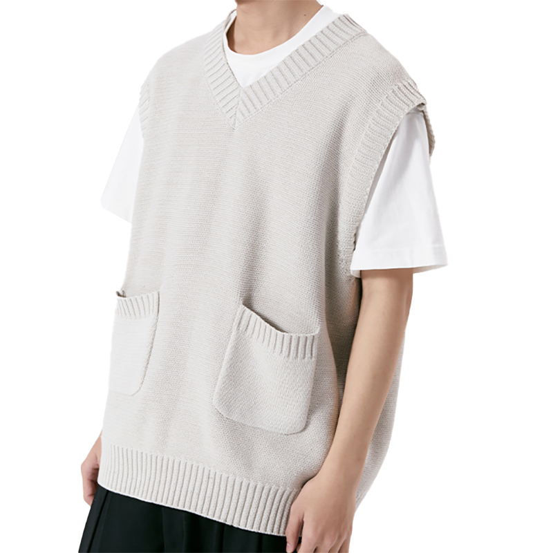 Factory Direct Men's Casual Knit V-Neck Vest with Pockets