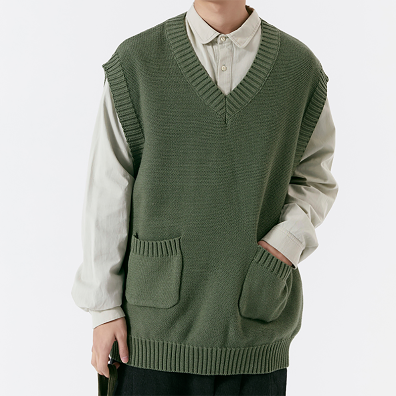 Factory Direct Men's Casual Knit V-Neck Vest with Pockets