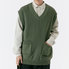 Factory Direct Men's Casual Knit V-Neck Vest with Pockets