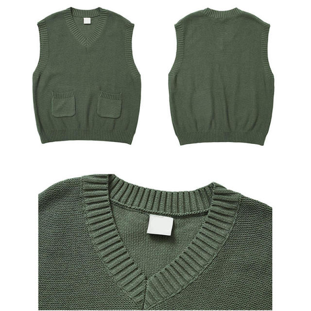 Factory Direct Men's Casual Knit V-Neck Vest with Pockets