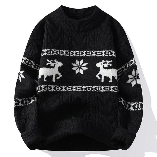 OEM ODM Red Reindeer Patterned Cable Knit Sweater