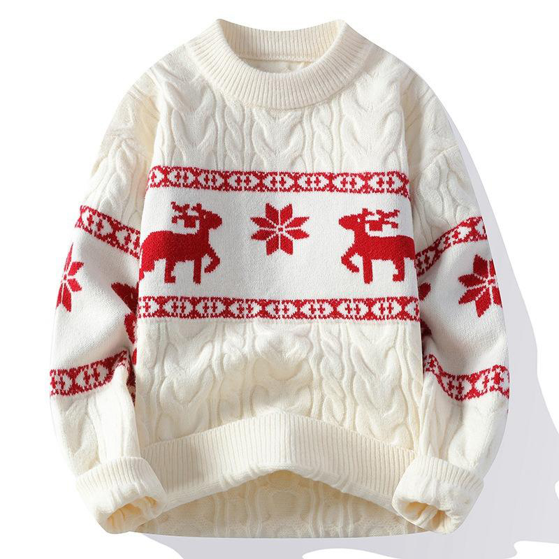 OEM ODM Red Reindeer Patterned Cable Knit Sweater